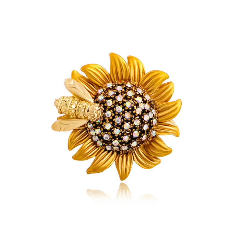 Women's Vivid Sunflower Lovely Bee Brooch made by FloralTrip