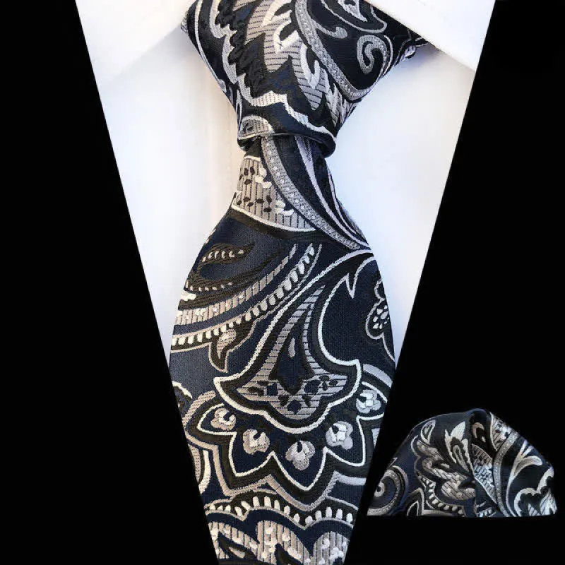 2Pcs Black & White Men's Paisley Cravat Necktie Set sold by FloralTrip