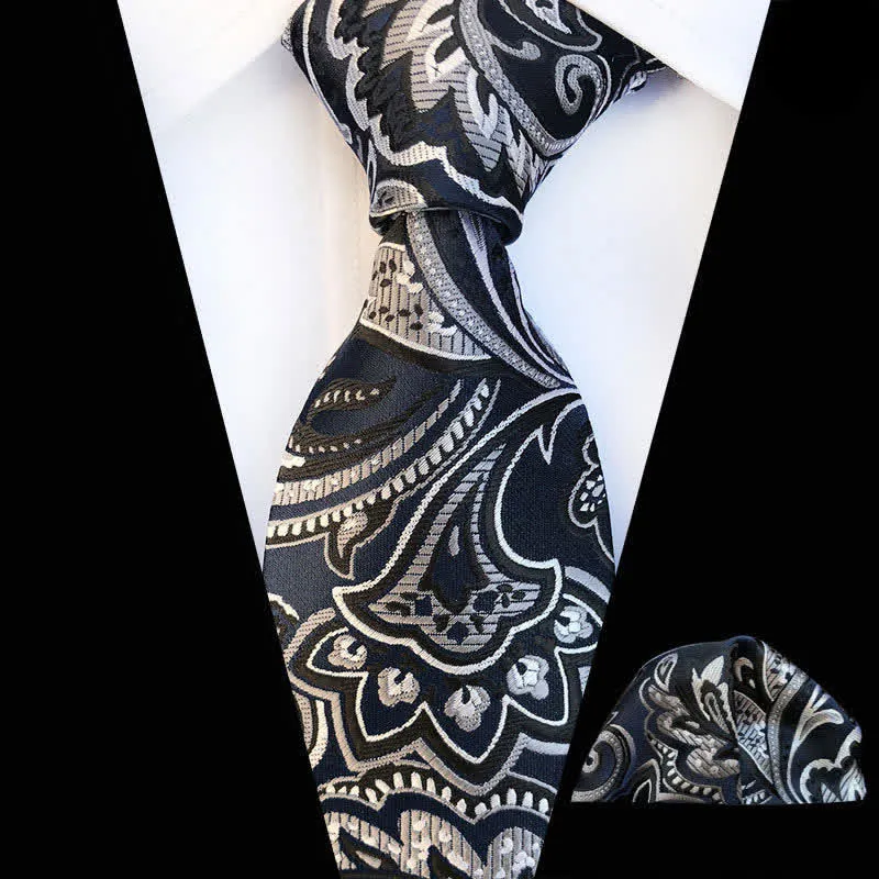 2Pcs Black & White Men's Paisley Cravat Necktie Set sold by FloralTrip