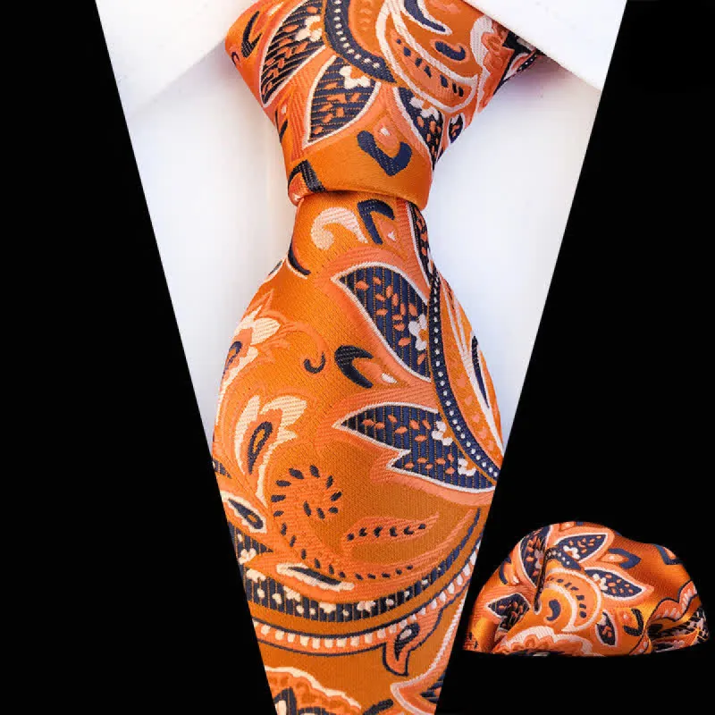 2Pcs Orange Men's Field Paisley Cravat Necktie Set sold by FloralTrip