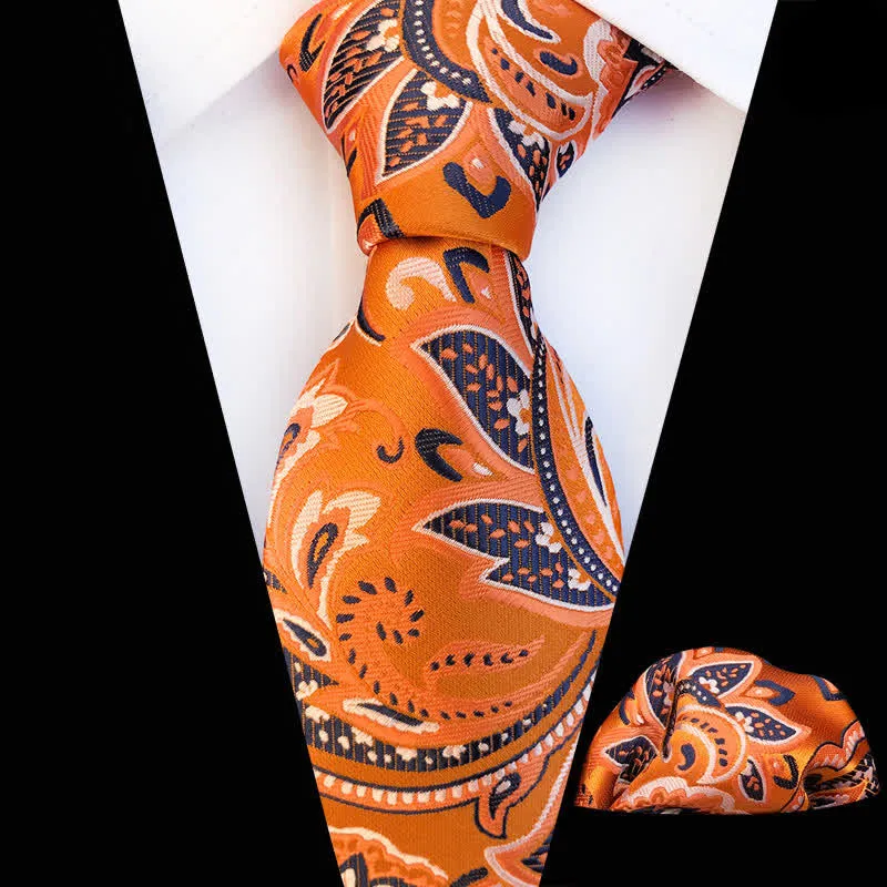 2Pcs Orange Men's Field Paisley Cravat Necktie Set sold by FloralTrip