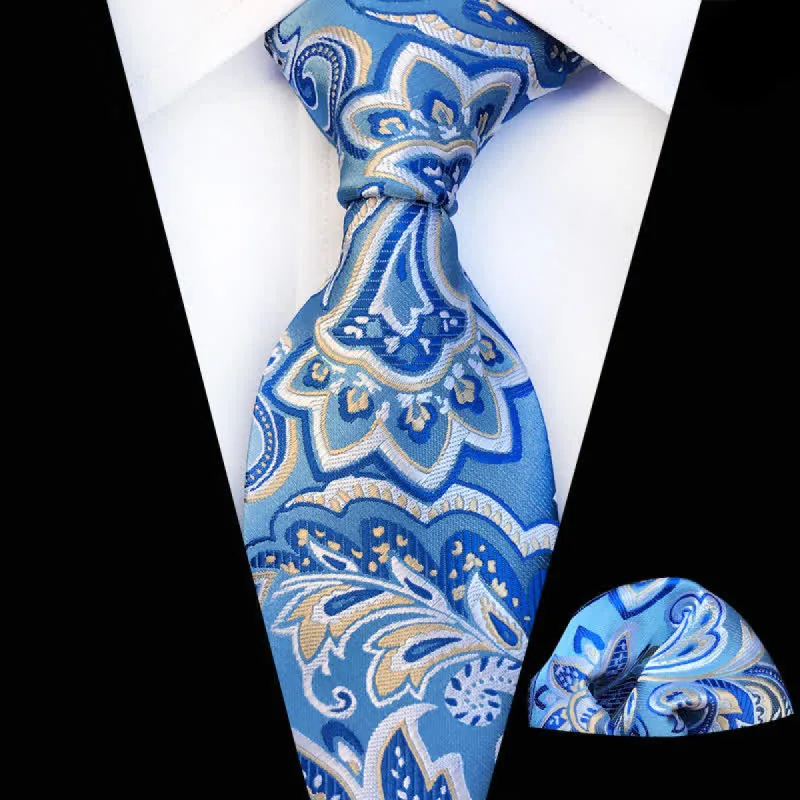 2Pcs Blue Men's Ocean Paisley Cravat Necktie Set sold by FloralTrip