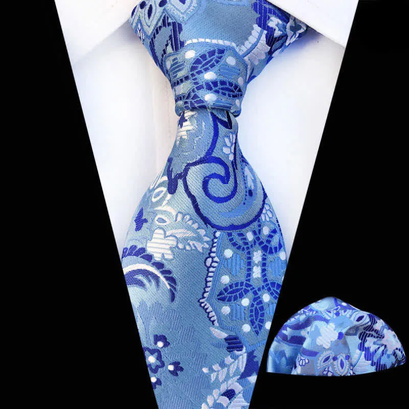 2Pcs SkyBlue Men's Paisley Cravat Necktie Set sold by FloralTrip