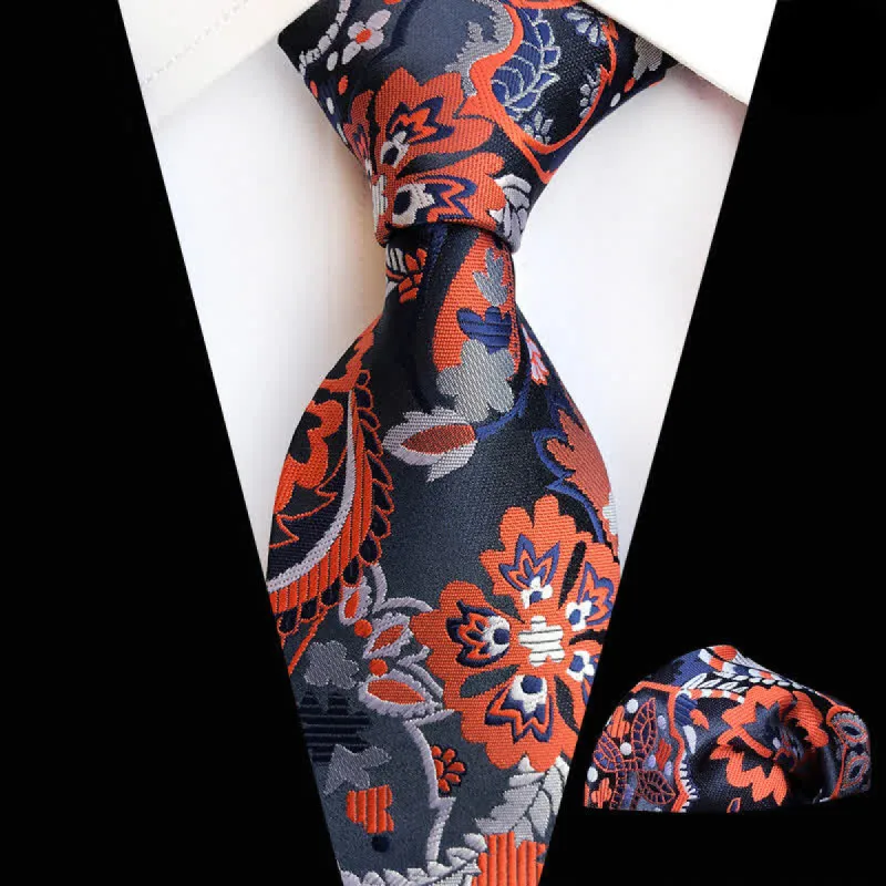 2Pcs OrangeRed Men's Paisley Cravat Necktie Set sold by FloralTrip