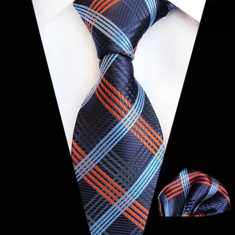 2Pcs Orange & Blue Men's Plaid Cravat Necktie Set sold by FloralTrip