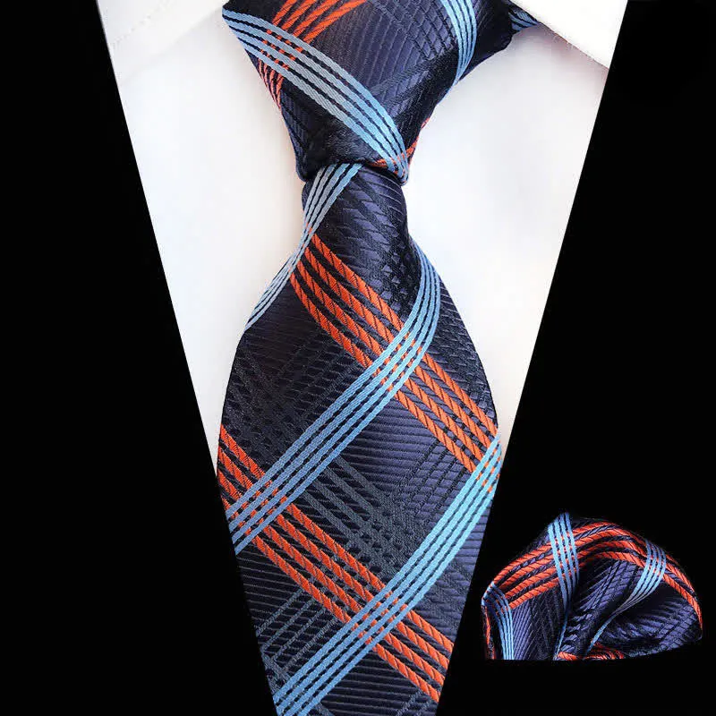 2Pcs Orange & Blue Men's Plaid Cravat Necktie Set sold by FloralTrip