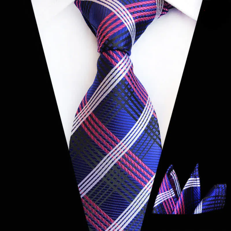 2Pcs Blue & Violet Men's Noble Plaid Cravat Necktie Set sold by FloralTrip