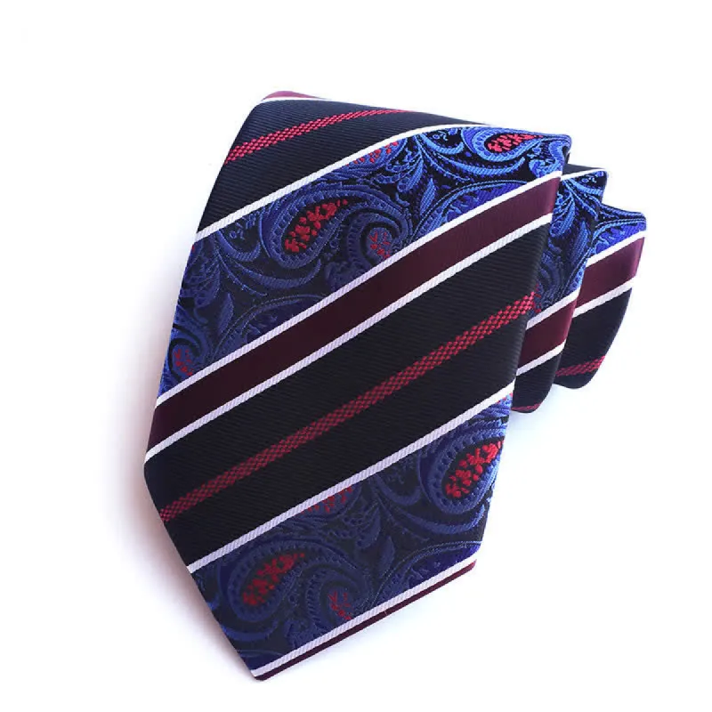Navy & Black Men's Outstanding Stripe Paisley Necktie sold by FloralTrip