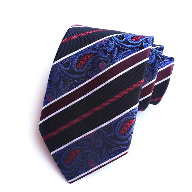 Navy & Black Men's Outstanding Stripe Paisley Necktie sold by FloralTrip