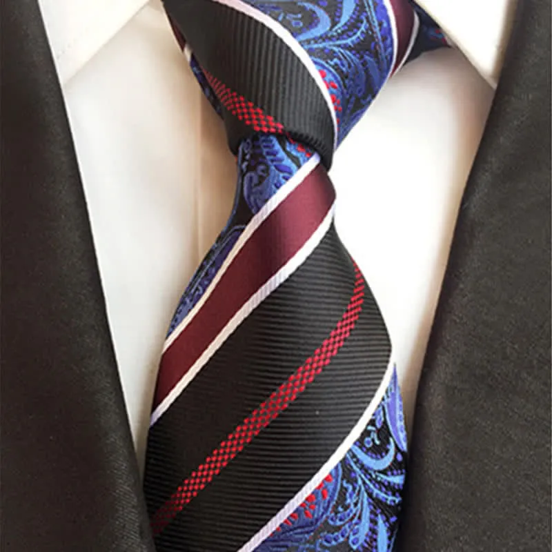 Navy & Black Men's Outstanding Stripe Paisley Necktie sold by FloralTrip product image thumbnail 2