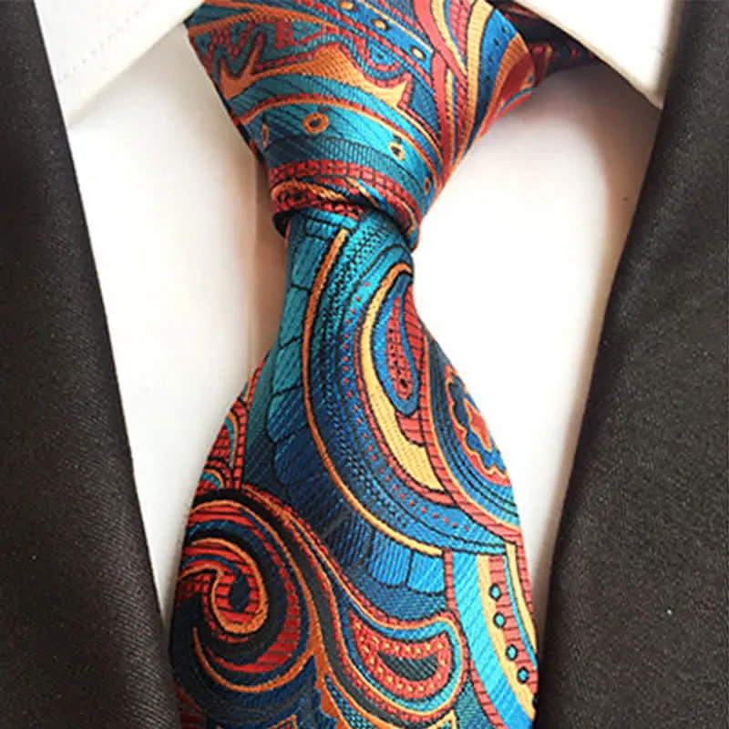 Orange & Teal Men's Playful Paisley Necktie sold by FloralTrip product image thumbnail 2