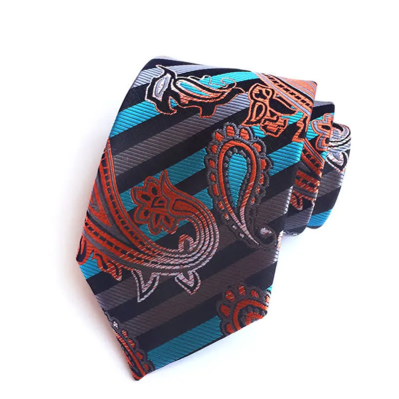 Skyblue & Orange Men's Ingenious Paisley Necktie sold by FloralTrip