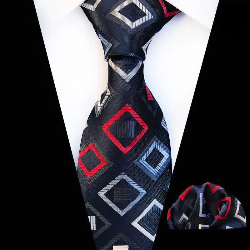 2Pcs Black & Red Men's Cubic Geometric Cravat Necktie Set sold by FloralTrip