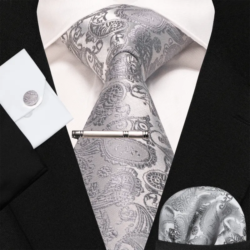 4Pcs Gray Men's Solid Paisley Necktie Set sold by FloralTrip