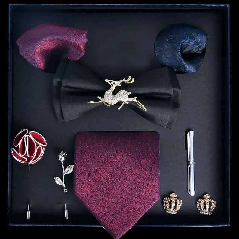 8Pcs Black&Burgundy Luxury Noble Print Bow Ties Gift Box sold by FloralTrip