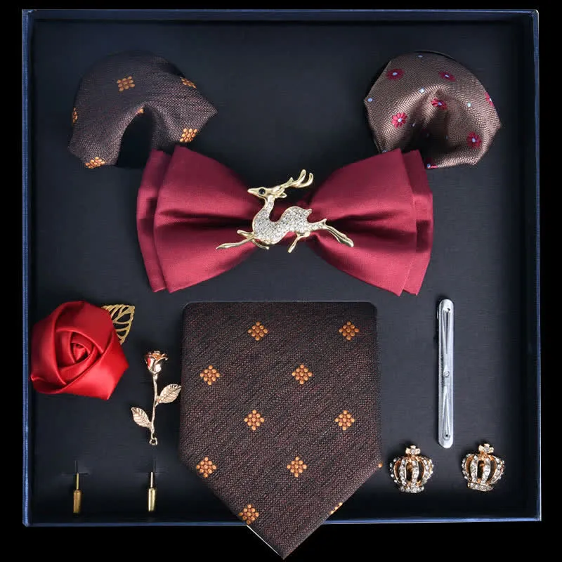 8Pcs Red&SaddleBrown Luxury Noble Print Bow Ties Gift Box sold by FloralTrip