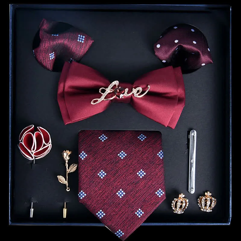 8Pcs Red&Burgundy Luxury Noble Print Bow Ties Gift Box sold by FloralTrip
