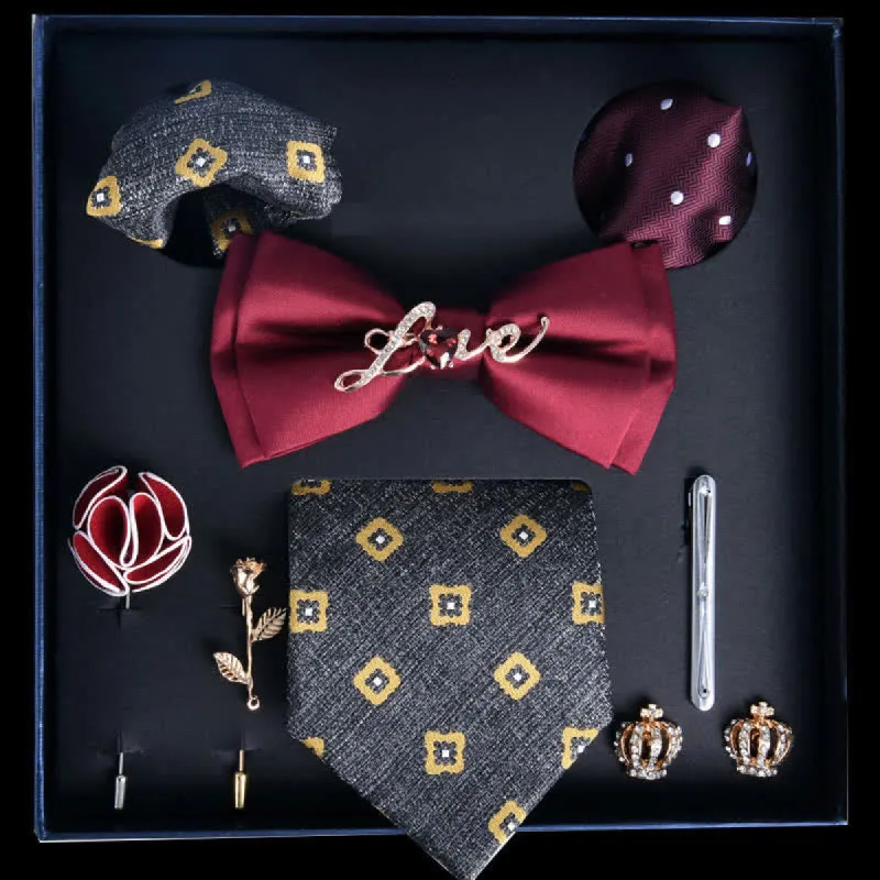 8Pcs Red&LightSlateGray Luxury Noble Print Bow Ties Gift Box sold by FloralTrip
