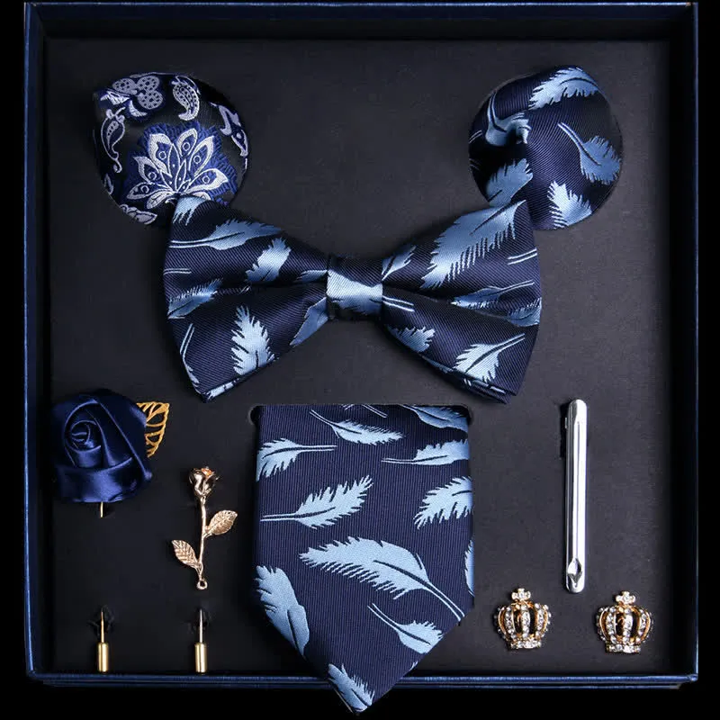 8Pcs Navy Leaves Flower Vogue Necktie Bow Ties Gift Box sold by FloralTrip