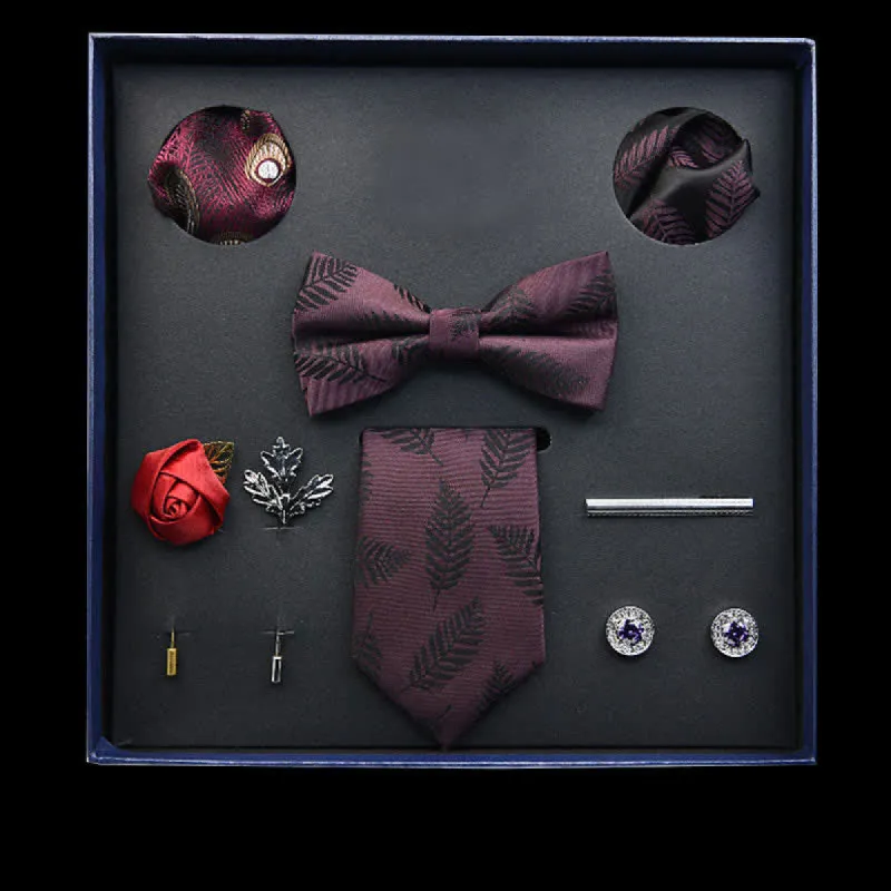 8Pcs Maroon Vintage Leaf Necktie Bow Ties Gift Box made by FloralTrip