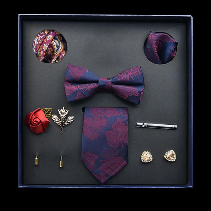 8Pcs Navy&Purple Vintage Leaf Necktie Bow Ties Gift Box sold by FloralTrip