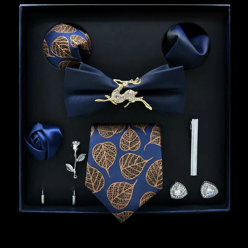 8Pcs Navy&Brown Floral Casual Necktie Bow Ties Gift Box sold by FloralTrip