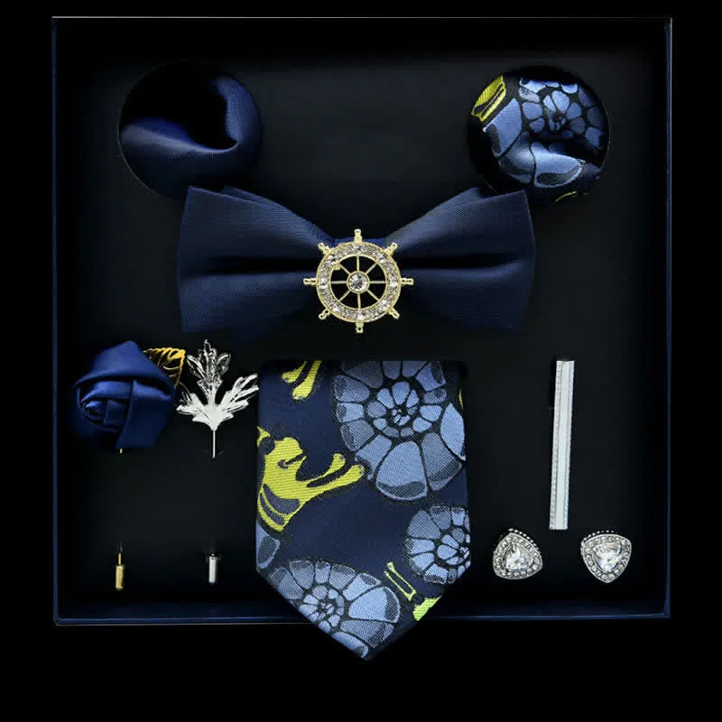 8Pcs Blue&Yellow Floral Casual Necktie Bow Ties Gift Box sold by FloralTrip
