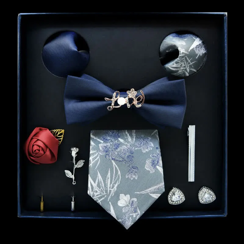 8Pcs Blue&Gray Floral Casual Necktie Bow Ties Gift Box sold by FloralTrip