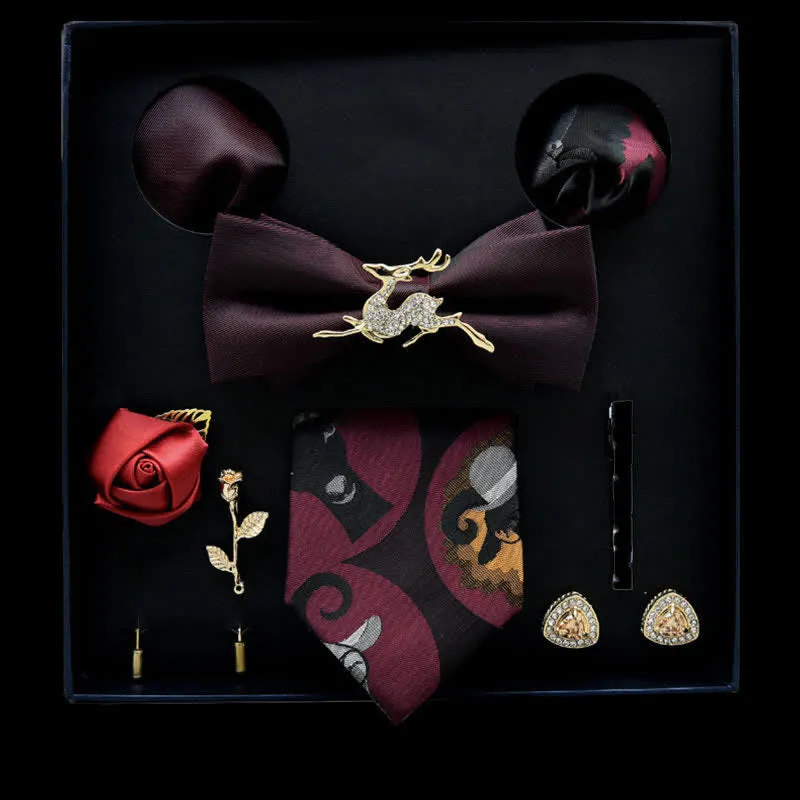 8Pcs Burgundy&Black Floral Casual Necktie Bow Ties Gift Box sold by FloralTrip