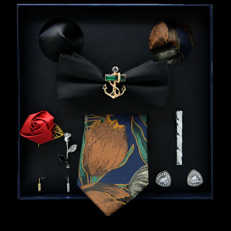 8Pcs Black&Peru Floral Casual Necktie Bow Ties Gift Box sold by FloralTrip