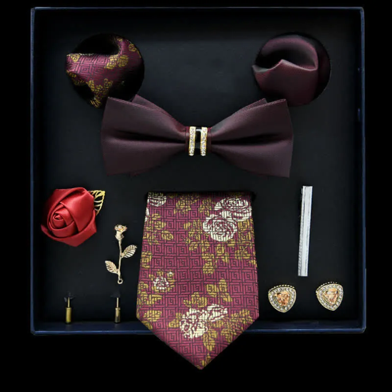 8Pcs Burgundy&FireBrick Floral Casual Necktie Bow Ties Gift Box sold by FloralTrip