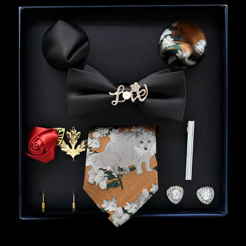 8Pcs Black&Goldenrod Floral Casual Necktie Bow Ties Gift Box sold by FloralTrip