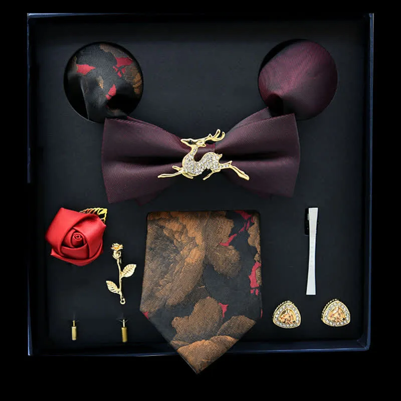 8Pcs Burgundy&Gold Floral Casual Necktie Bow Ties Gift Box sold by FloralTrip