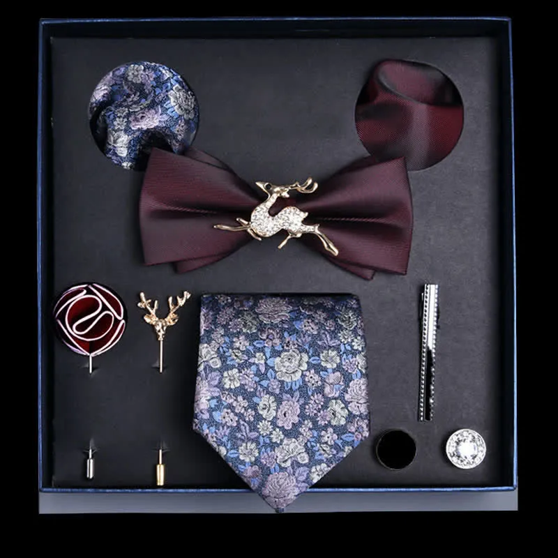 8Pcs Burgundy&Blue Floral Casual Necktie Bow Ties Gift Box sold by FloralTrip