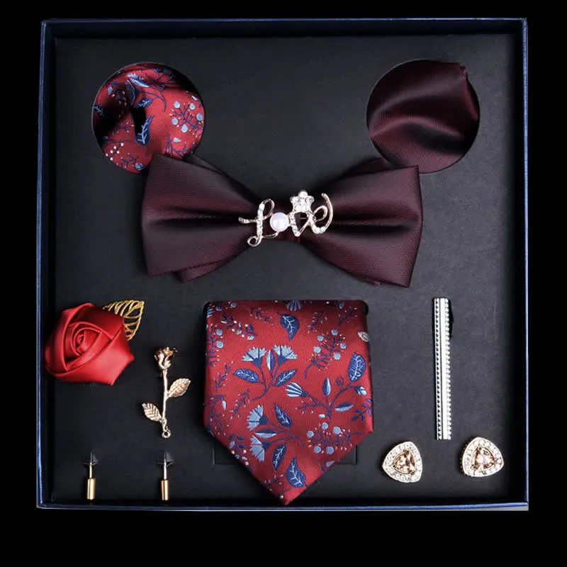 8Pcs Burgundy&Red Floral Casual Necktie Bow Ties Gift Box sold by FloralTrip