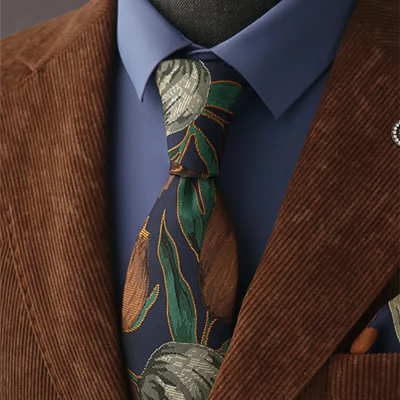 Navy & Peru Men's Elegant Floral Tulip Necktie sold by FloralTrip