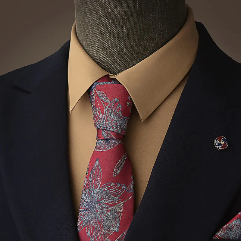 Red & CornflowerBlue Men's Floral Botanical Necktie sold by FloralTrip