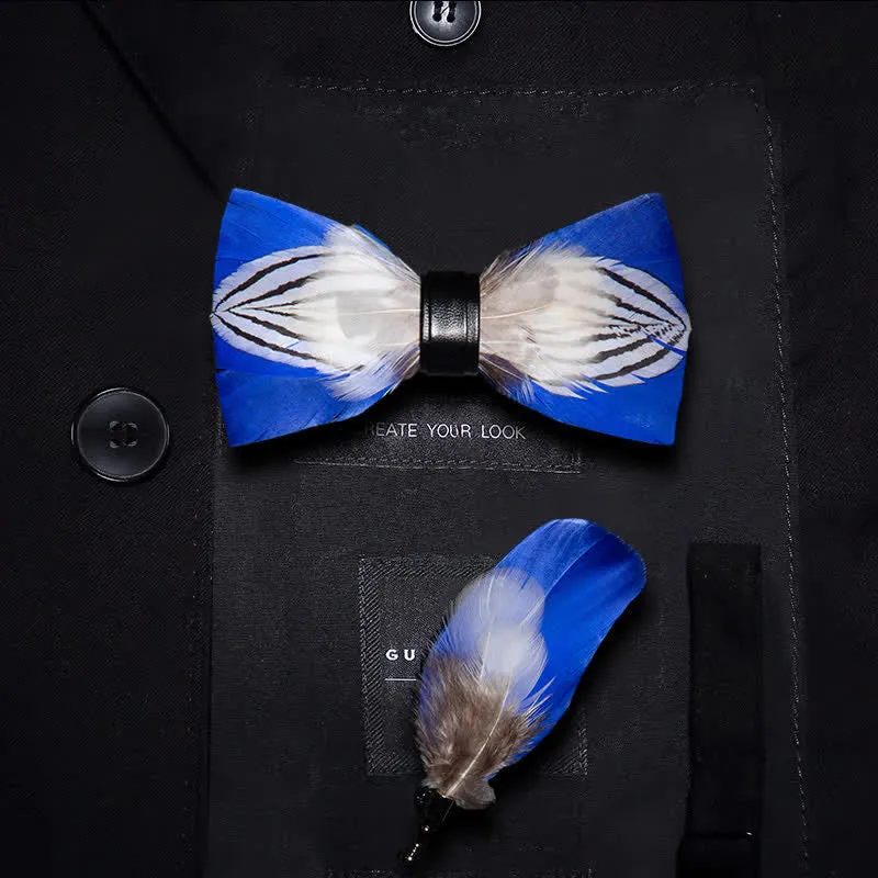 Blue & White Freedom Feather Bow Tie with Lapel Pin sold by FloralTrip product image thumbnail 4