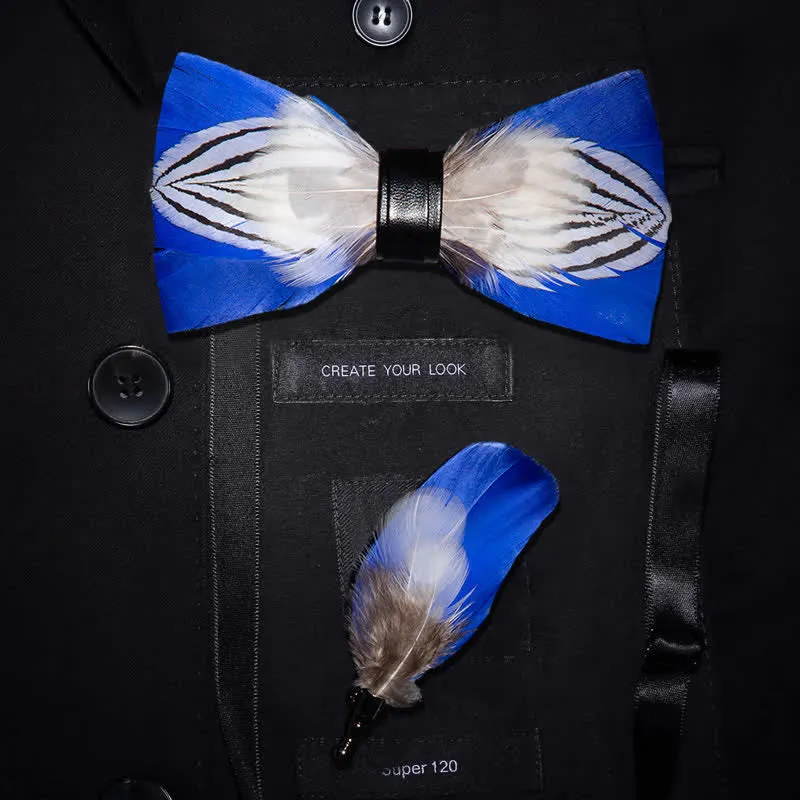 Blue & White Freedom Feather Bow Tie with Lapel Pin sold by FloralTrip