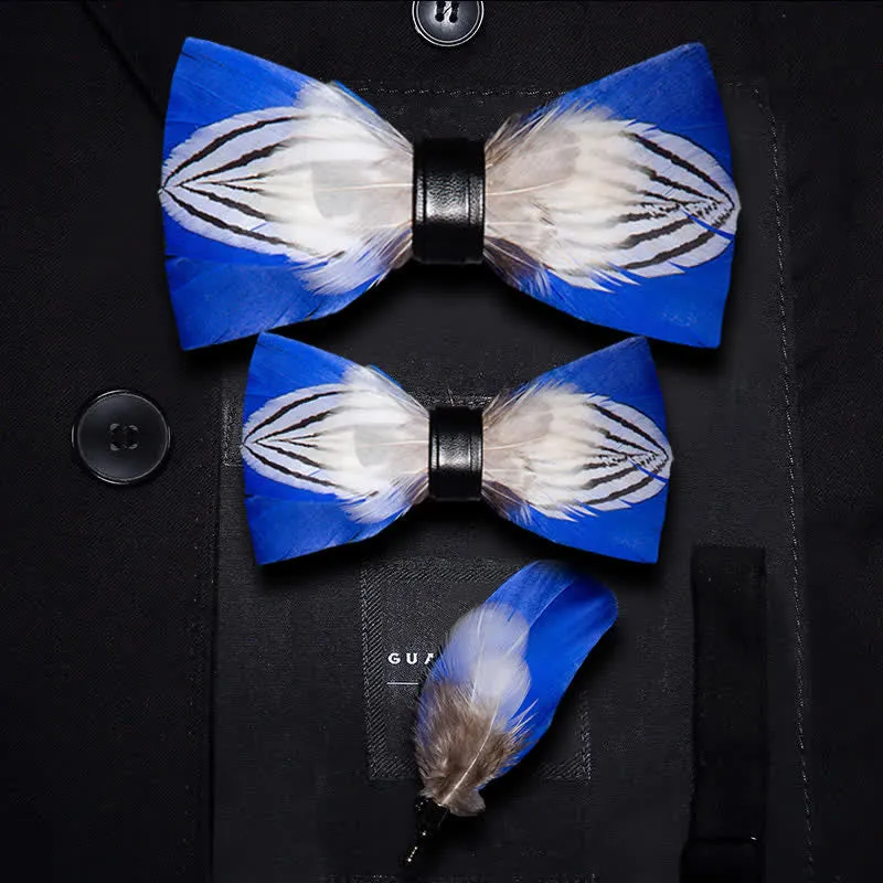 Blue & White Freedom Feather Bow Tie with Lapel Pin sold by FloralTrip product image thumbnail 5