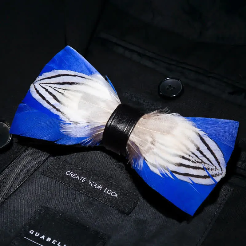 Blue & White Freedom Feather Bow Tie with Lapel Pin sold by FloralTrip product image thumbnail 2