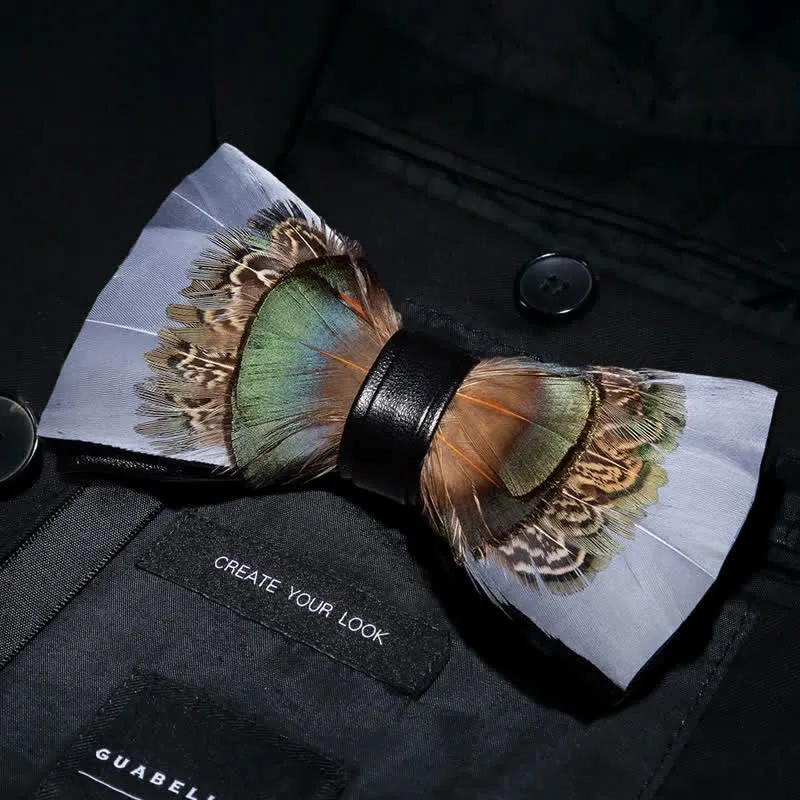 Gray & Green Gentleman Feather Bow Tie with Lapel Pin sold by FloralTrip product image thumbnail 2