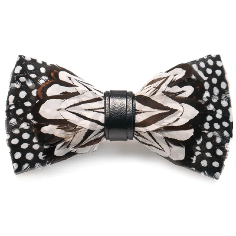 Black & White Owl Feather Bow Tie with Lapel Pin sold by FloralTrip