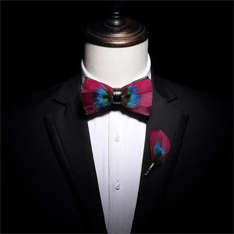 Pink & Blue Gentle Feather Bow Tie with Lapel Pin sold by FloralTrip product image thumbnail 3