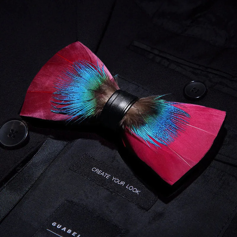 Pink & Blue Gentle Feather Bow Tie with Lapel Pin sold by FloralTrip product image thumbnail 2