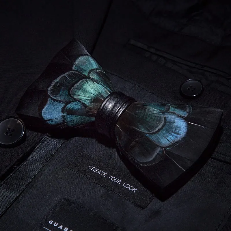 Black & Green Exquisite Feather Bow Tie with Lapel Pin sold by FloralTrip product image thumbnail 2