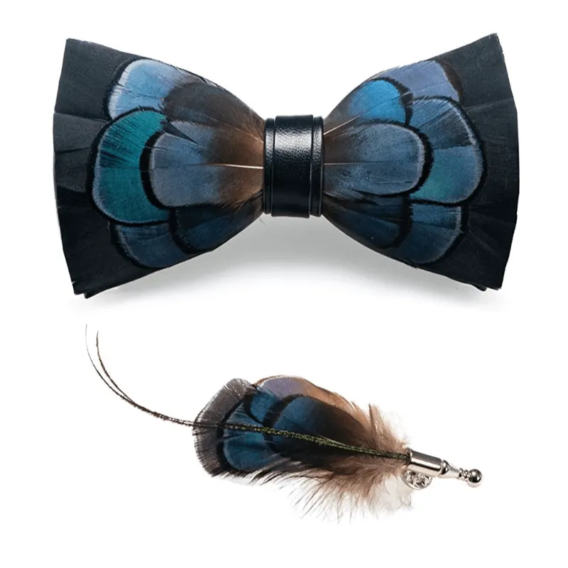 Black & Green Exquisite Feather Bow Tie with Lapel Pin sold by FloralTrip product image thumbnail 5