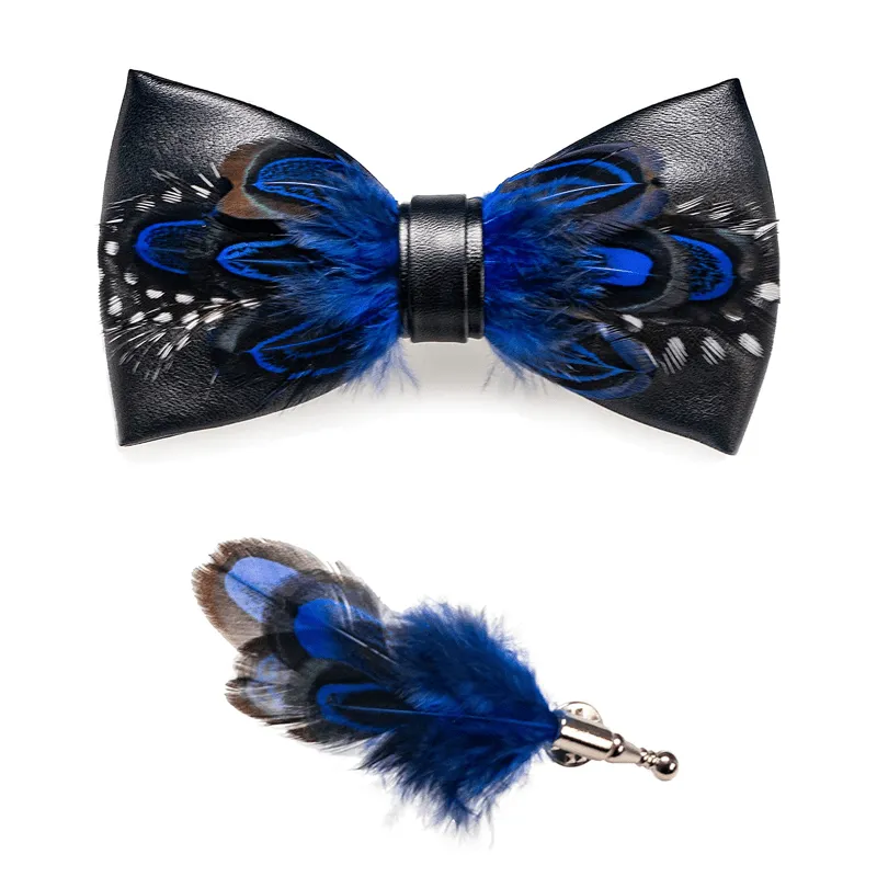 DarkBlue White Dots Lively Feather Bow Tie with Lapel Pin sold by FloralTrip product image thumbnail 4