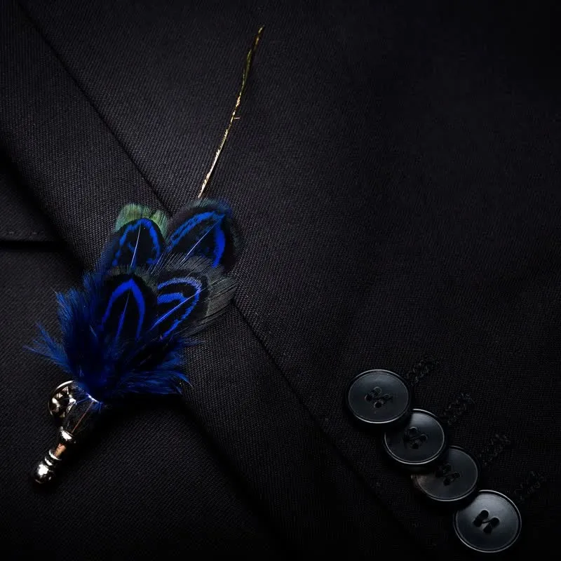 DarkBlue White Dots Lively Feather Bow Tie with Lapel Pin sold by FloralTrip product image thumbnail 3