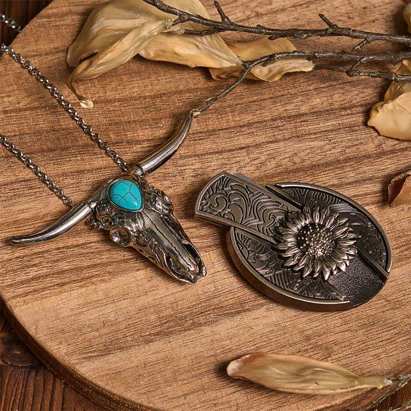 Practical DIY Hidden Knife Buckle Turquoise Longhorn Bull Pendant Bundle Set sold by FloralTrip product image thumbnail 2